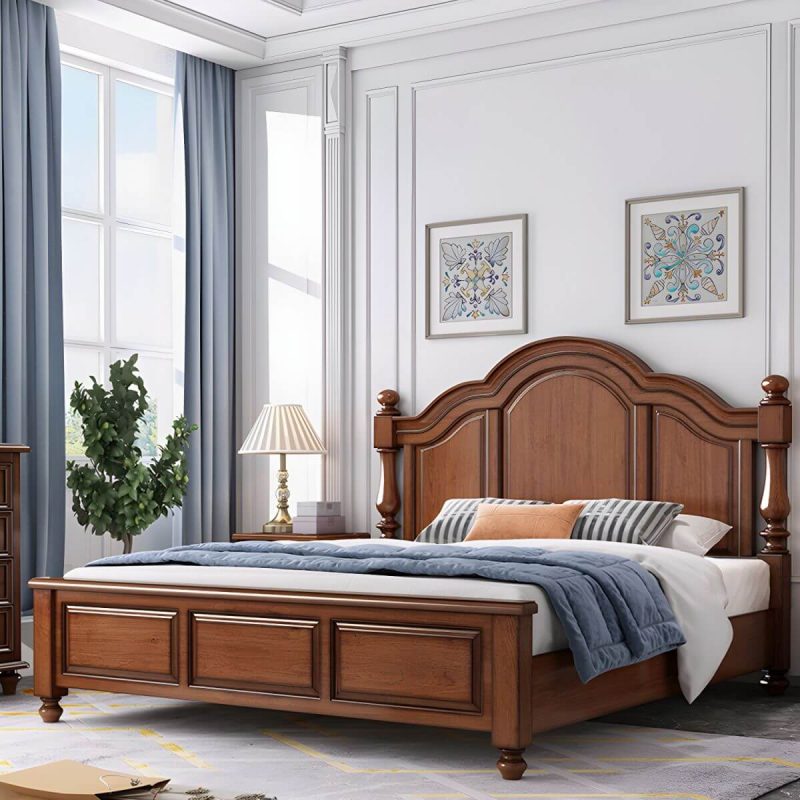 "Mid-Century Modern Standard Bed Solid Wood Panel Bed with Headboard - Lift Up Storage Bed & Mattress 59"W x 79"L"