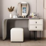"Contemporary Off-White Makeup Vanity with 2 Drawers, Standard Length, and Reclaimed Wood Table Top, 31"L x 19"W x 29"H"