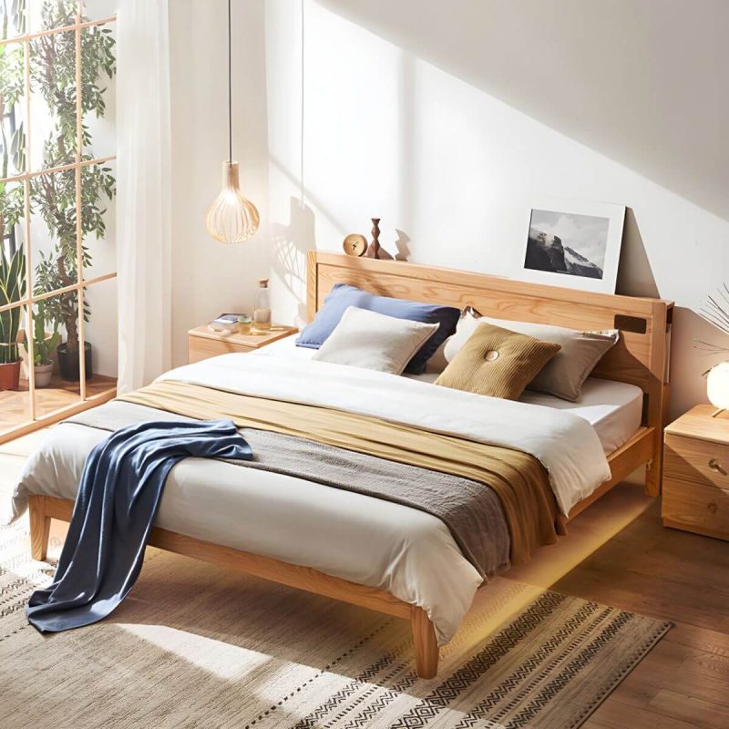 "Solid Wood Standard Panel Bed in Natural with Rectangular Headboard - Single Bed Unavailable"