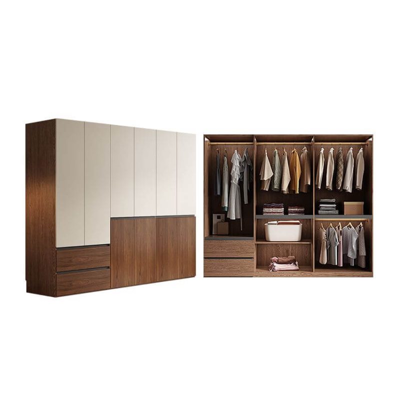 "Casual Multi-Color Wood Wardrobe Closet with Soft Close Drawer, Soft Close Door, Interior Shelves, and Hanging Rod, 91"L x 24"W x 79"H"