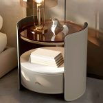 "Modern Wood Nightstand with Open Storage and Single Drawer in Small Size - Light Khaki 2 Piece Set"