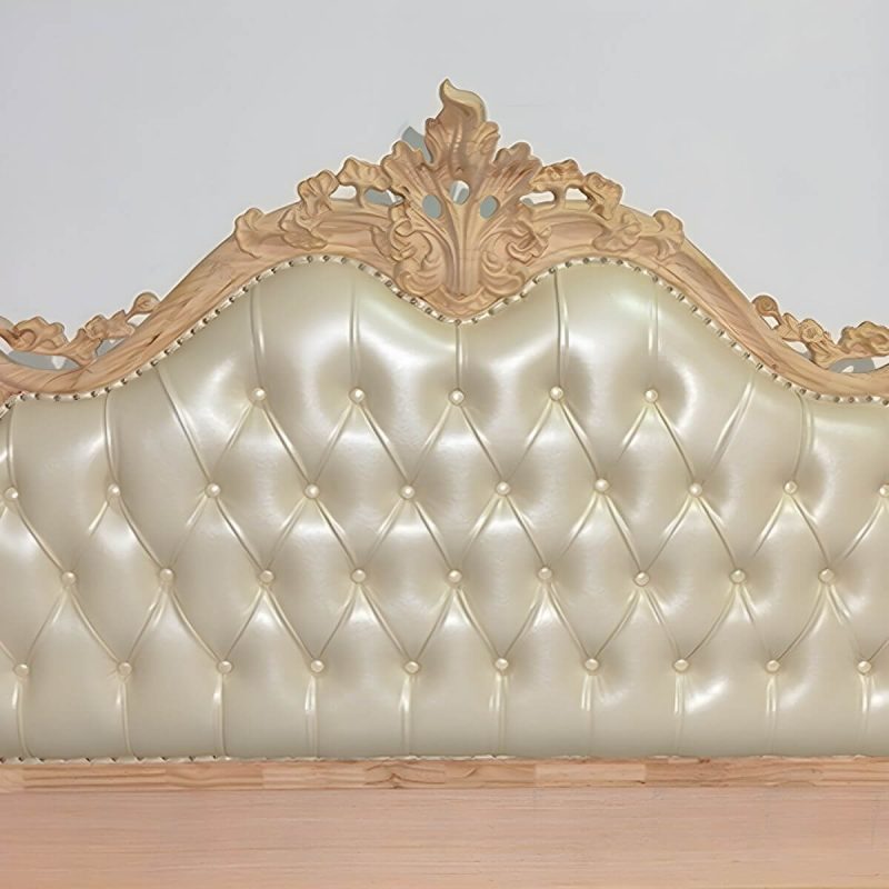 "Beige Upholstered Tufted Standard Bed Genuine Leather Low Bed Frame with Storage - Pull-Out Storage Single Bed Unavailable Unavailable"