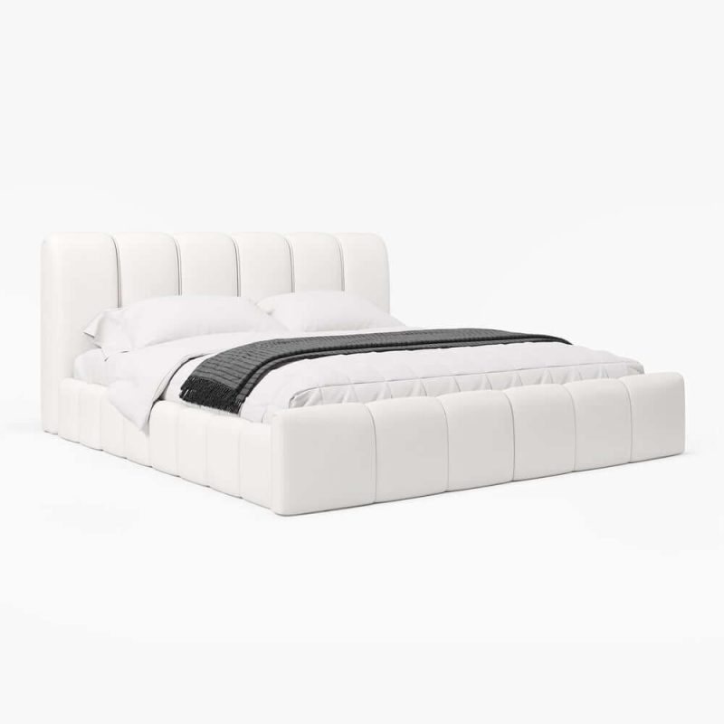 "Humply Modern Leather Wingback Queen Bed Frame with Upholstered Headboard"