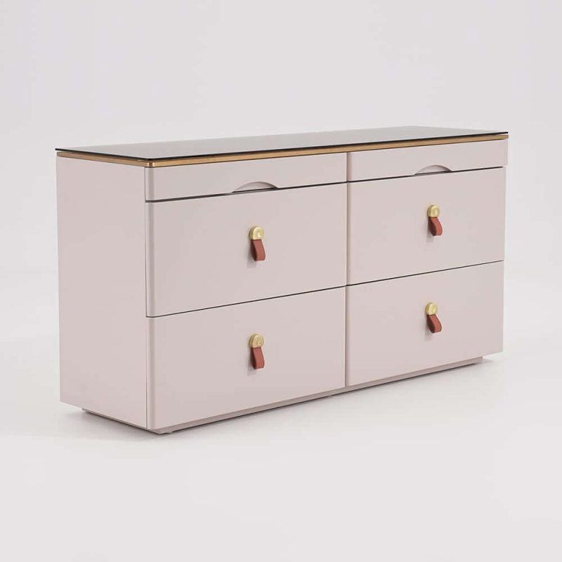 "Chanor 47" Glass Top Champagne 6-Drawer Dresser"
