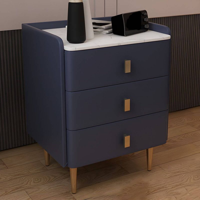 "Glam Drawers Included Accent Table Nightstand 22.5" Tall with Legs - Blue 1 Piece 45 x 40 x 65 cm"