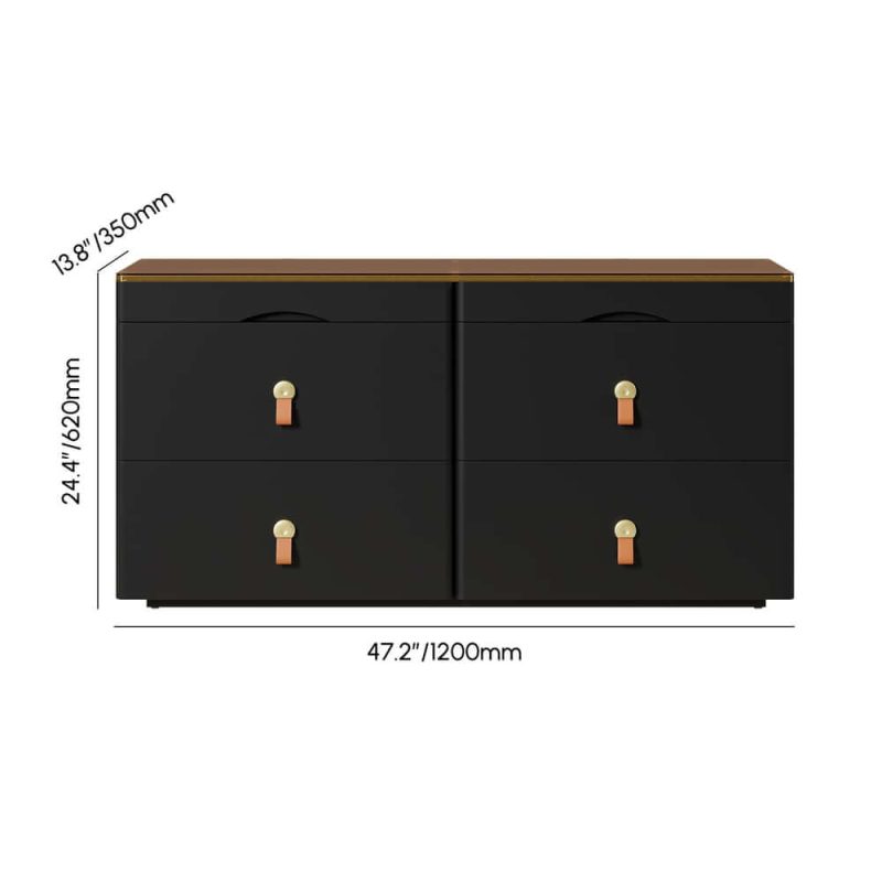 "Dimension of Chanor 47" Glass Top Black 6-Drawer Dresser"