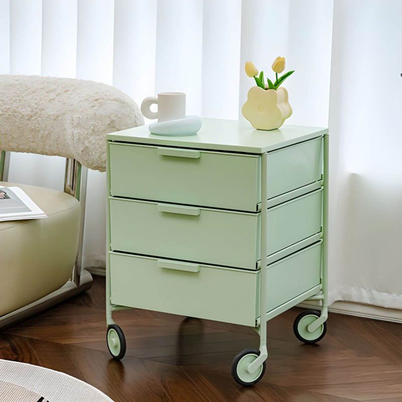 "Scandinavian Plastic Nightstand with 3 Drawers, Slim Design and Plastic Top - Blue 1 Piece"