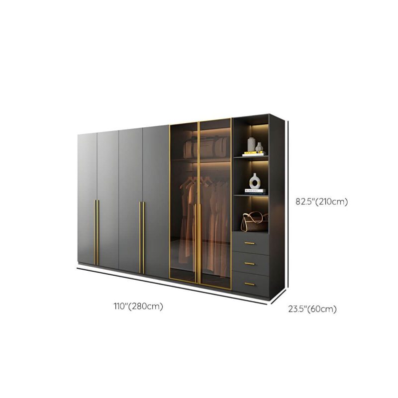 "Dimension of Modern Glass Wardrobe Wardrobe Armoire Wardrobe Cabinet for Home - Armoire with Side Cabinet 94"L x 24"W x 83"H"