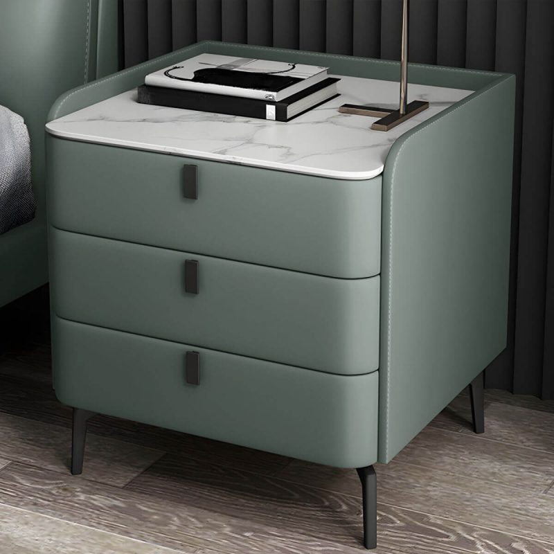 "Wooden Nightstand with 3 Drawers Contemporary 25" Tall Nightstand - Green Black"