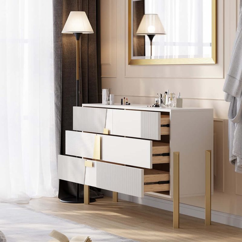 "55"W Modern White 6 Drawer Dresser Fluted Chest Storage Cabinet"