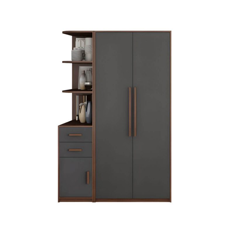 "Traditional Wood Wardrobe Armoire with Drawers, Shelves, and Clothing Rod - Grey 47"L x 20"W x 79"H"