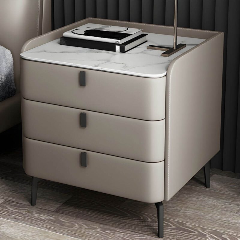 "Wooden Nightstand with 3 Drawers Contemporary 25" Tall Nightstand - Khaki Black"