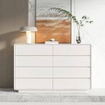 "Art Deco Raw Wood Horizontal Console Dresser with 9 Drawers Bedroom, Milk Tea Color, 59"L x 16"W x 37"H"