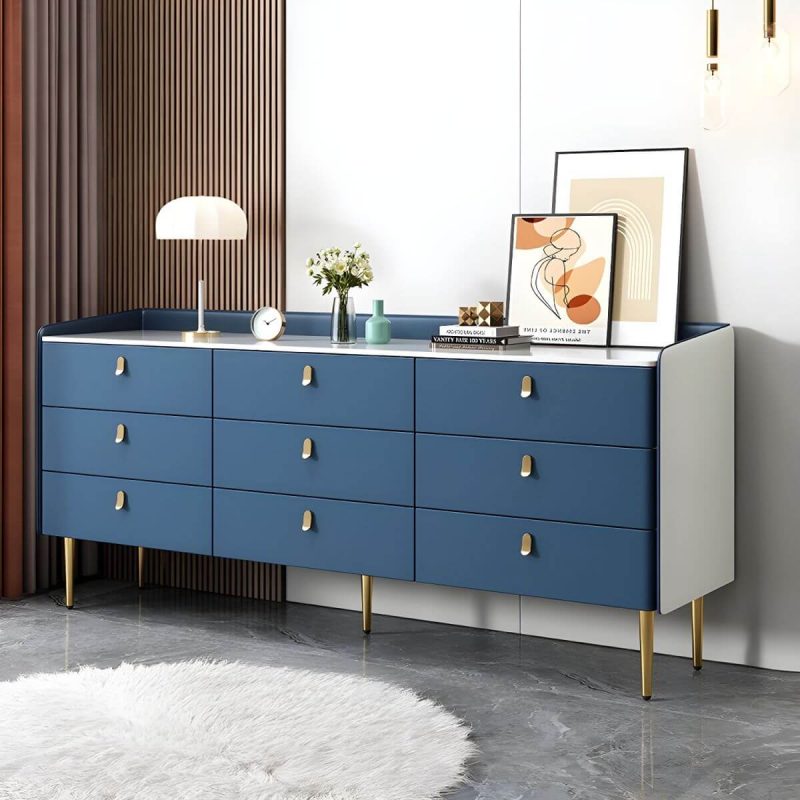 "modern White Slate Countertop Storage Chest Galant Style with Drawers - Blue 71"L x 16"W x 31"H"