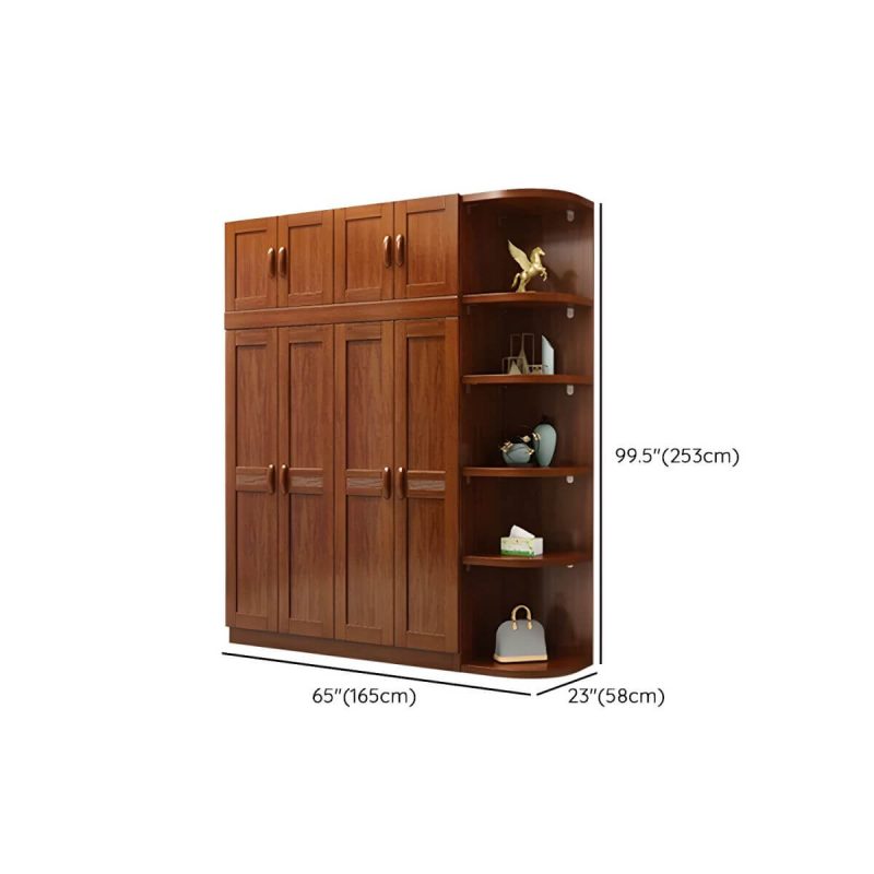 "Dimension of Wood Brown Rustic Wardrobe Armoire with Drawers & Shelves, Walnut Finish - 65"L x 23"W x 100"H"