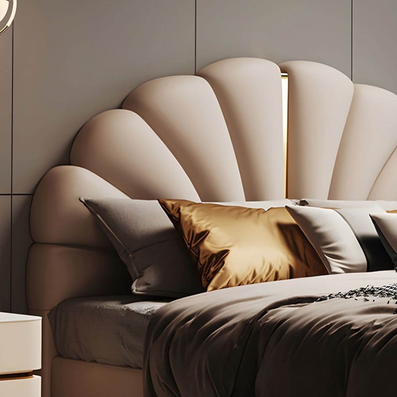 "Glam White Upholstered Pine Headboard with Arched Shape and Leather Upholstery - 79""