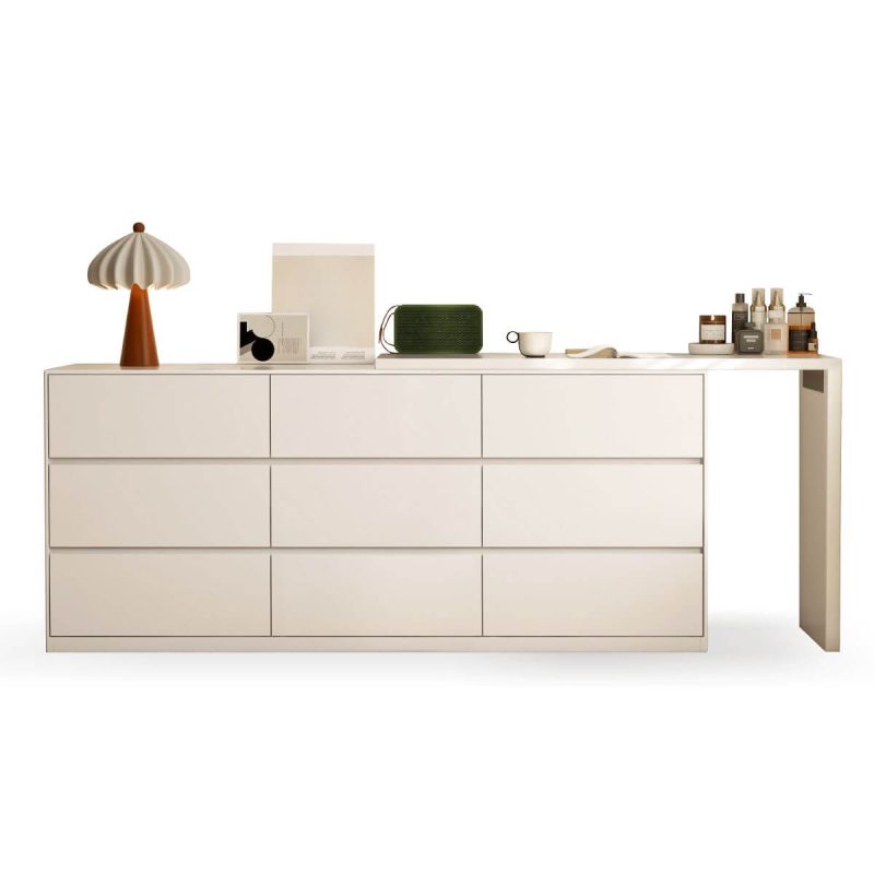 "Modish Large White Wood Makeup Vanity with 9 Drawers, Right, Makeup Vanity (47") & Dresser (59")"