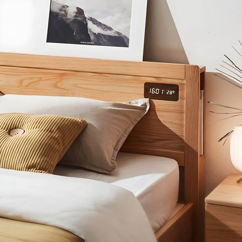 "Solid Wood Standard Panel Bed in Natural with Rectangular Headboard - Single Bed Unavailable"