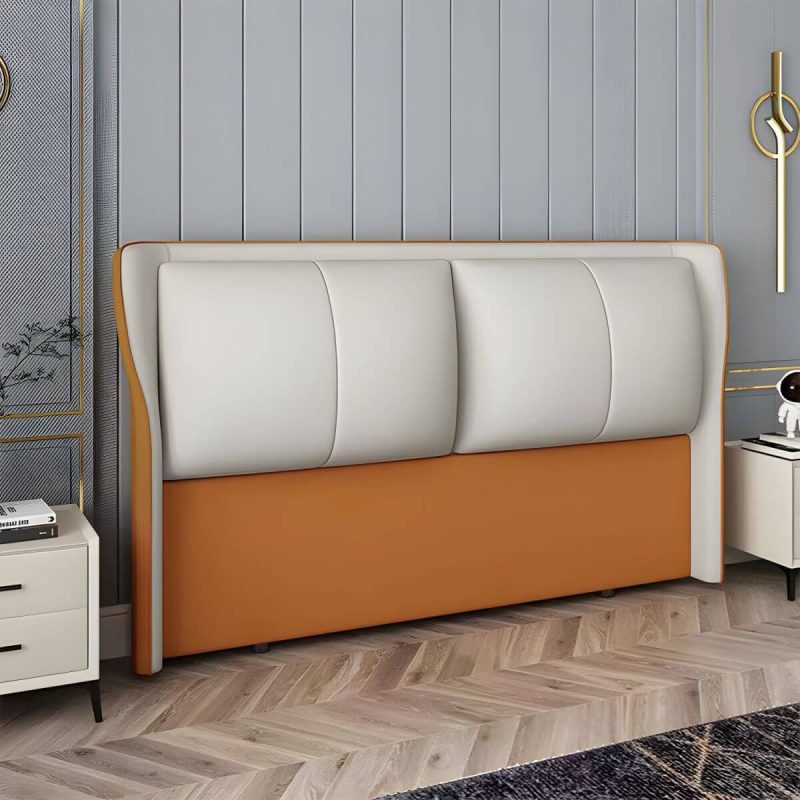 "Modern Upholstered Wingback Headboard with Legs and Rectangular Shape - 59" Tech Cloth Off-White-Orange"