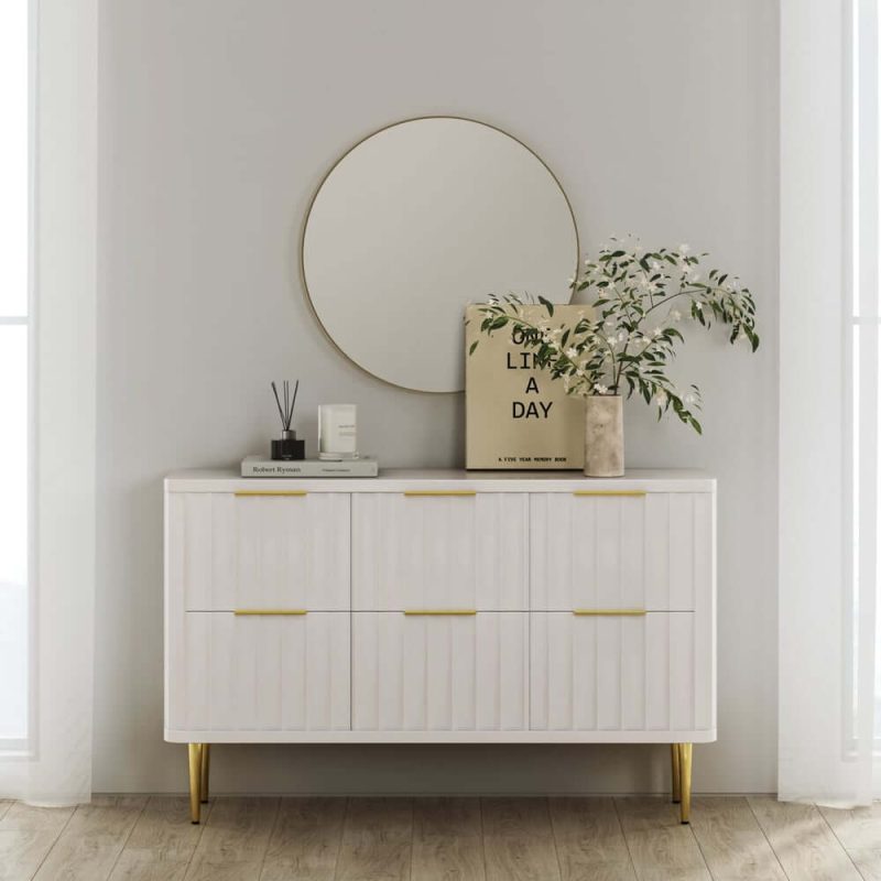 "47" Fluted White 6-Drawer Dresser"