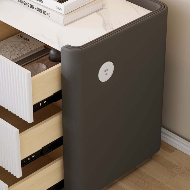 "Modern 3-Drawer Nightstand with Sintered Stone Top & USB Port"