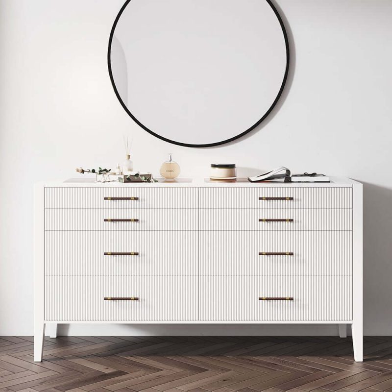 "Fluted 8-Drawer Dresser with Tempered Glass Top & Jewelry Display"