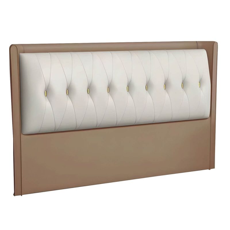 "Contemporary Headboard Bed with Tufted Leather Upholstery in Rectangular - Light Brown/ White 47""